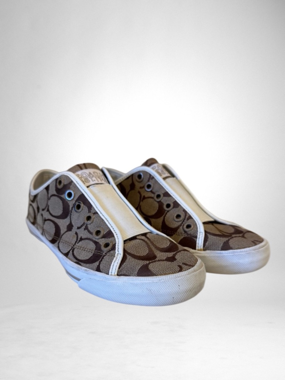 Coach BEV Brown Monogram Laceless Slip On Sneaker Size 6.5